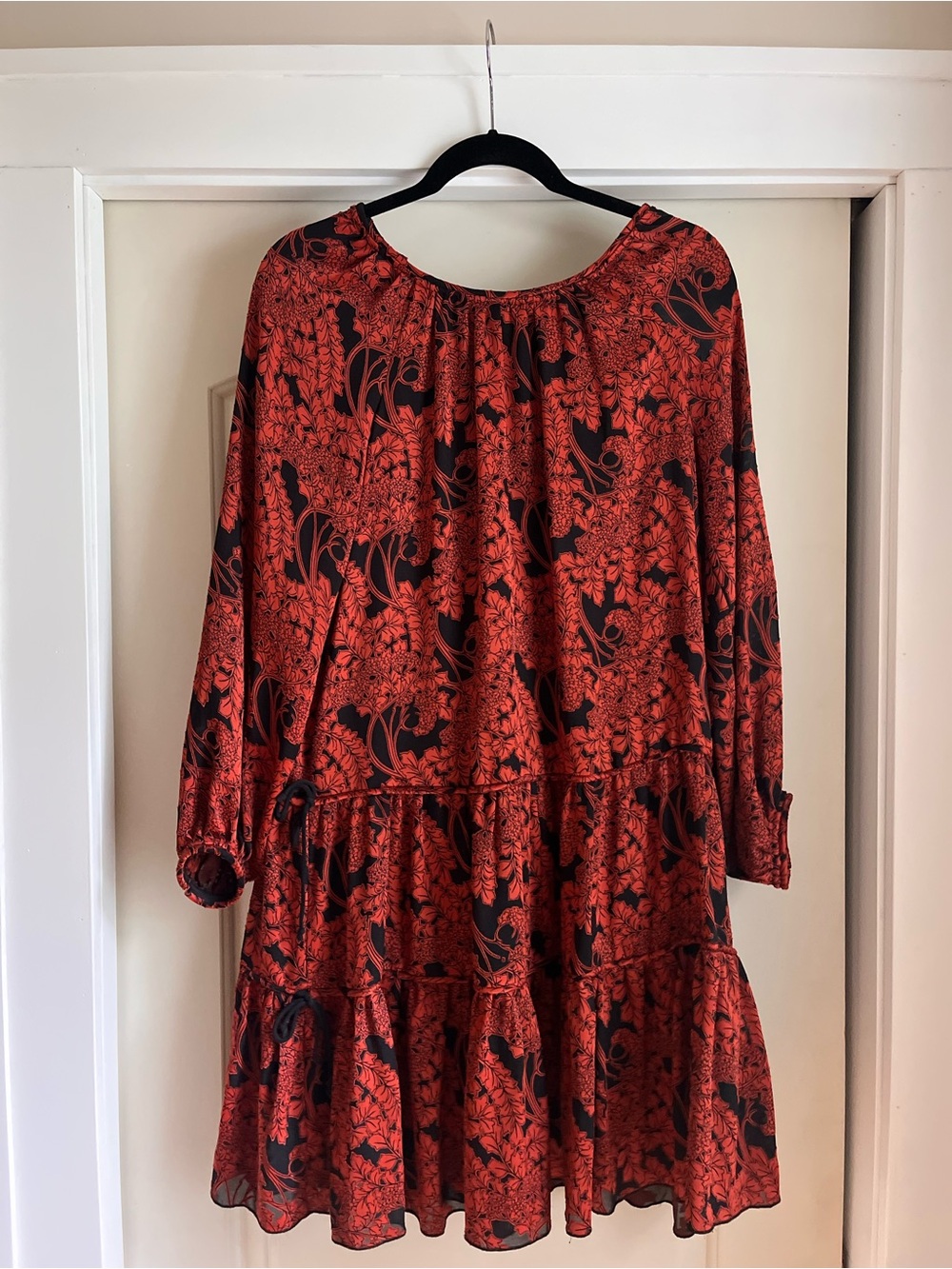 Aritzia Orange & Black Floral Tiered Midi Dress
